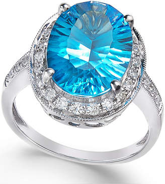 Macy's Blue Topaz (6 ct. t.w.) and Diamond (1/3 ct. t.w.) Ring in 14k White Gold