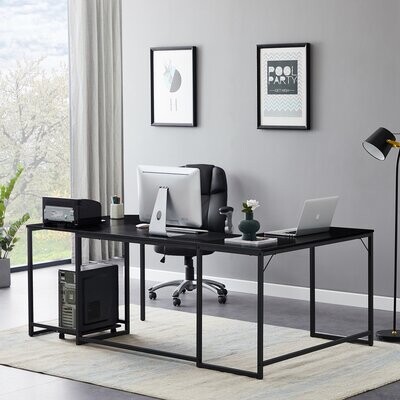 Inbox Zero U-Shaped Computer Desk, Industrial Corner Writing Desk With ...
