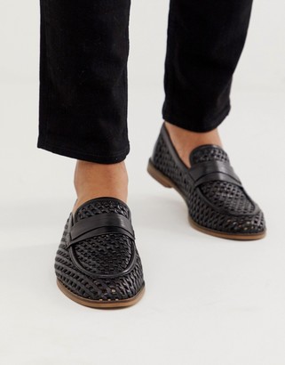 ASOS DESIGN Wide Fit loafers in black woven leather