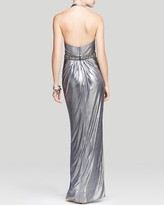 Thumbnail for your product : Aidan Mattox Gown - Plunge V-Neck Halter Neck Metallic Beaded Waist