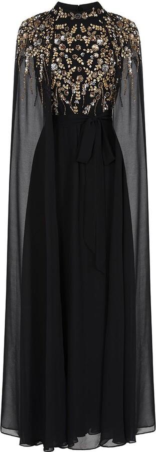 Frock and Frill Octavia Black Embellished Cape Sleeve Maxi Dress