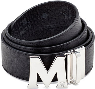MCM Visetos Reversible Leather Belt, Black