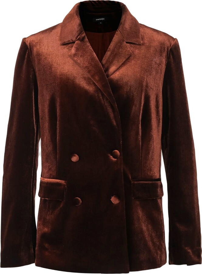 Smart and Joy Double Breasted Velvet Suit Blazer - Brown