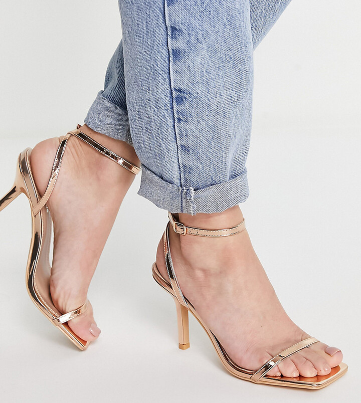 Glamorous Wide Fit barely there heeled sandals in rose gold - ShopStyle