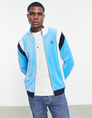 Fila velour zip up track top with logo in blue