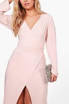 Thumbnail for your product : boohoo Plus Lacey Wrap Front Slinky Maxi Dress