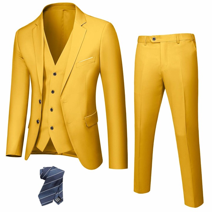 YND Men's Solid Slim Fit 2 Button 3 Piece Blazer Jacket Vest Pants and ...