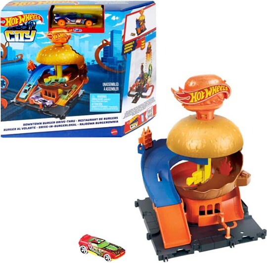 Hot Wheels Let's Race Netflix - City Burger Drive-Thru Playset, With 1 Toy Car