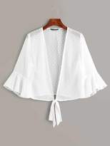 Thumbnail for your product : Shein Open Tie Front Jacquard Chiffon Kimono