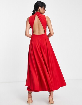 True Violet high neck midi dress in red