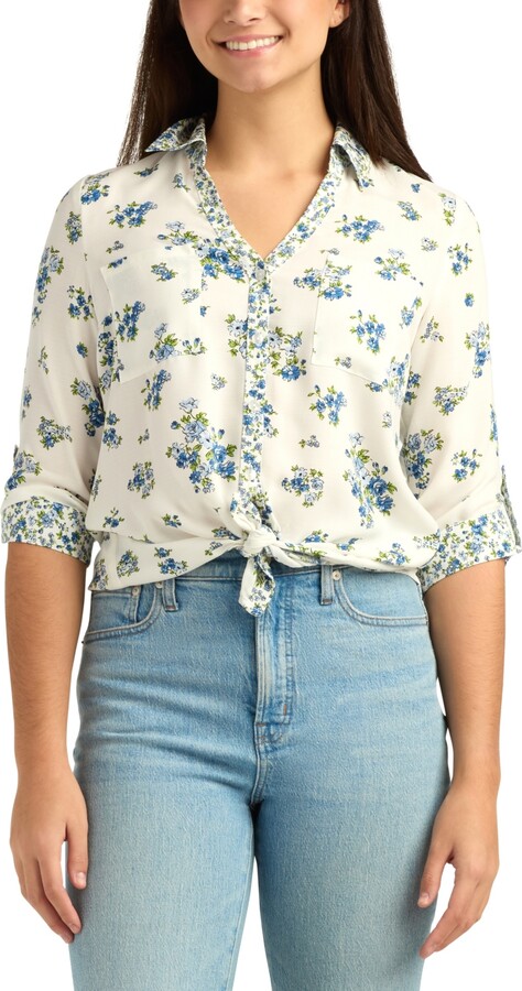 BCX Juniors' Printed Collared Shirt