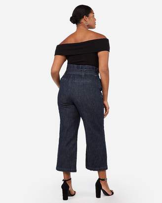 Express Super High Waisted Belted Cropped Wide Leg Jeans