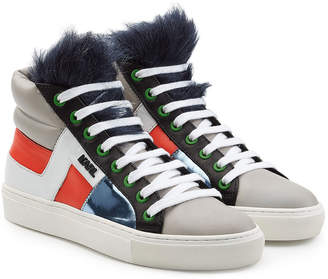 Karl Lagerfeld Paris Leather High Tops with Faux Fur