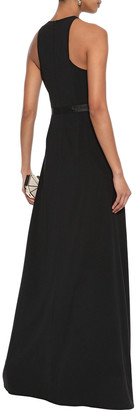 Halston Asymmetric Satin-trimmed Stretch-crepe Gown