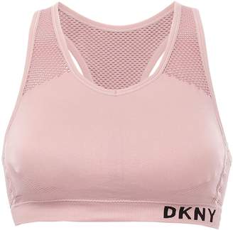 DKNY Jersey-paneled Printed Mesh Sports Bra