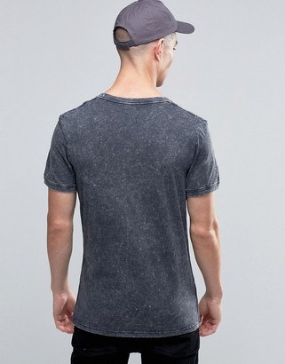 Selected Overdyed T-Shirt with Acid Wash in Black