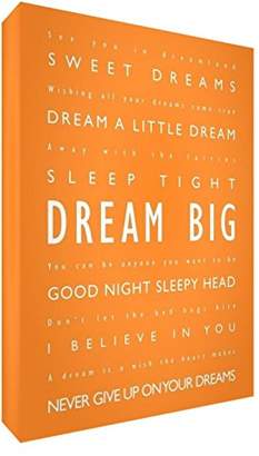 Camilla And Marc Feel Good Art Gallery Wrapped Box Canvas with Solid Front Panel in Modern and Inspirational Typographic Design (91 x 60 x 4 cm, X-Large, Orange, Dream Big)