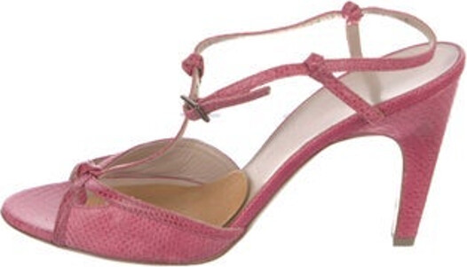 Ferragamo Embossed Leather Slingback Sandals Pink Animal Print Leather Trim Straps & Buckle Closure at Ankles