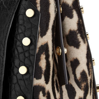 Jimmy Choo LOCKETT/M Black Grainy Leather and Snow Leopard Print Pony Handbag