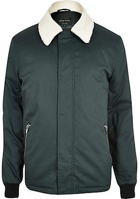 River Island Dark green borg collar harrington jacket
