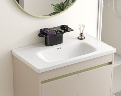 E.m. Bathroom Sink Faucet - 4 Inch Vanity With Storage Platform, 2 Hole With Pop-up Drain Stopper, Solid Basin
