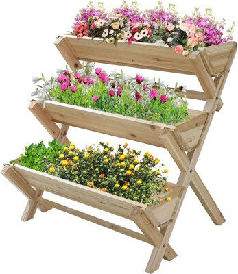 Granij Raised Garden Bed Outdoor And Indoor Wood Flower Rack Freestanding