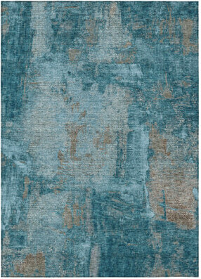 HomeRoots 8' X 10' Teal Blue Abstract Washable Indoor Outdoor Area Rug