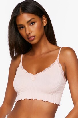 Forever 21 Women's Seamless Lace-Trim Bralette in Peachy Cheeks