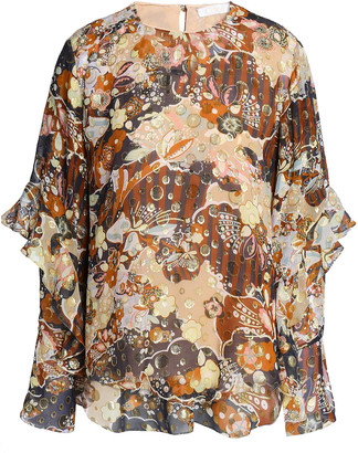Chloé Ruffle-trimmed Printed Fil Coupe Silk-gauze Blouse
