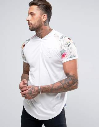 SikSilk Retro T-Shirt In White With Floral Sleeves