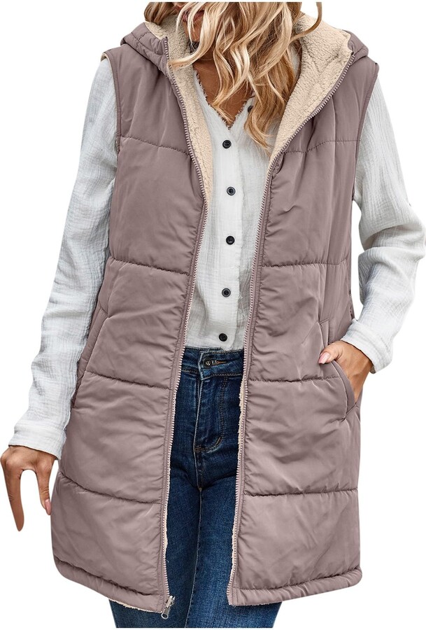 vinTIAN Long Puffer Vests For Women 2023 Winter Quilted Warm Fleece