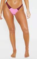 Thumbnail for your product : PrettyLittleThing Berry Ribbed Two Tone High Leg Bikini Bottom