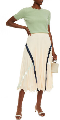 See by Chloe Satin-trimmed Pleated Crepe De Chine Midi Skirt