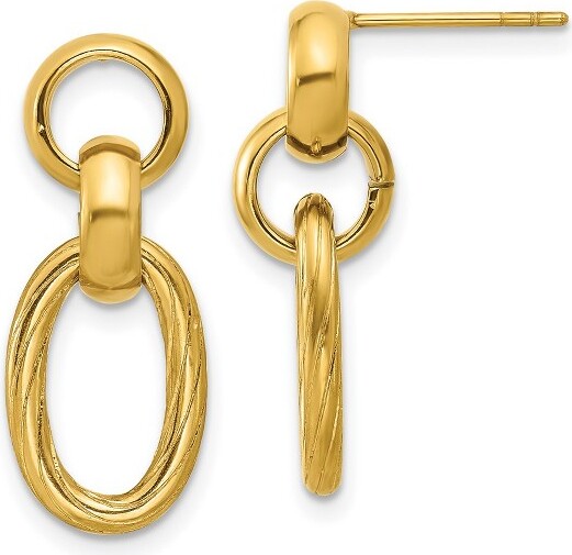 ChiselStainlessSteelPolishedandTexturedYellowIP-platedOpenLinkDangleEarrings