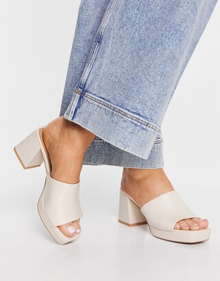 And other stories & leather platform heeled mules in beige