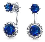 Bling Jewelry CZ Blue Imitation Sapphire Front Back Stud Earrings Jacket Silver