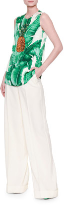 Dolce & Gabbana Pleated-Front Wide-Leg Wool Pants, Ivory
