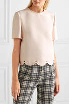 Thumbnail for your product : Valentino Studded Scalloped Wool And Silk-blend Crepe Top - Ivory