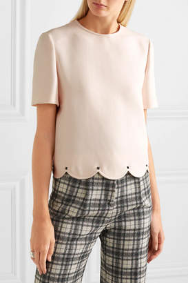 Valentino Studded Scalloped Wool And Silk-blend Crepe Top - Ivory