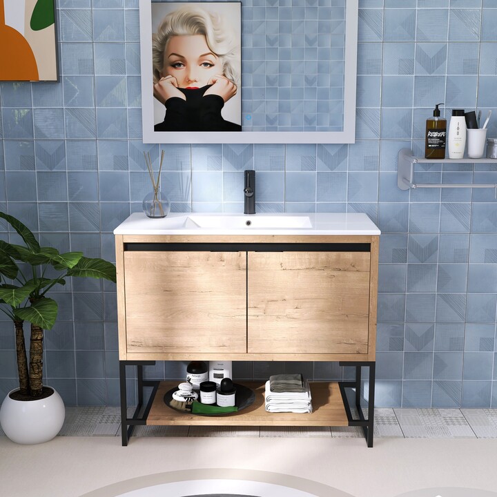 BNK 40 Inch Bathroom Vanity with Ceramic Sink and 2 Soft Closing Doors and 1 Shelf - ShopStyle