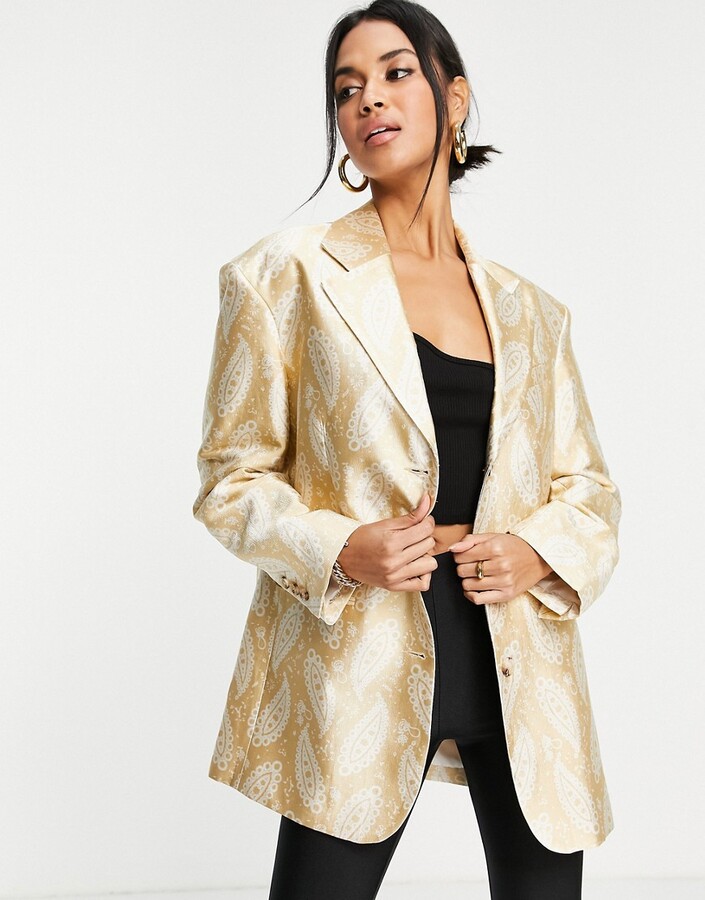 Topshop paisley jacquard blazer in gold - ShopStyle