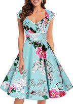 Thumbnail for your product : Bbonlinedress Women's 50s 60s A Line Rockabilly Dress Cap Sleeve Floral Vintage Swing Party Dress RoyalBlue Small White Dot 3XL