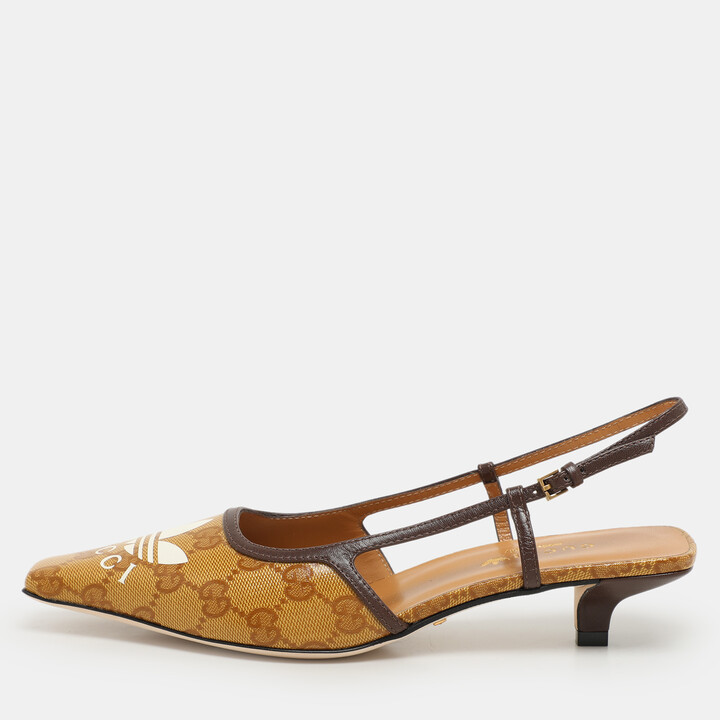 Gucci x Adidas Marigold/Brown Coated Canvas and Leather Slingback Sandals Size 36