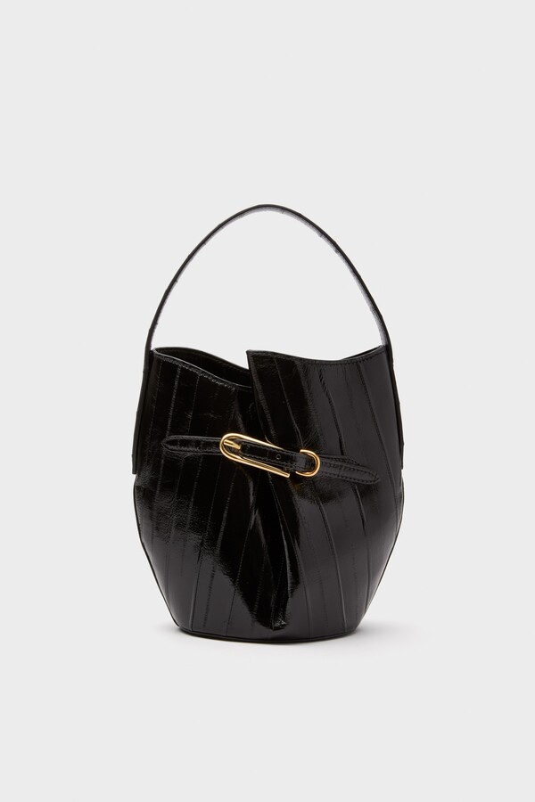 Liffner Black Eel Skin Mini Belted Bucket Bag