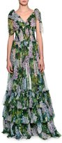 Thumbnail for your product : Dolce & Gabbana Tiered Hydrangea Chiffon Gown, Green