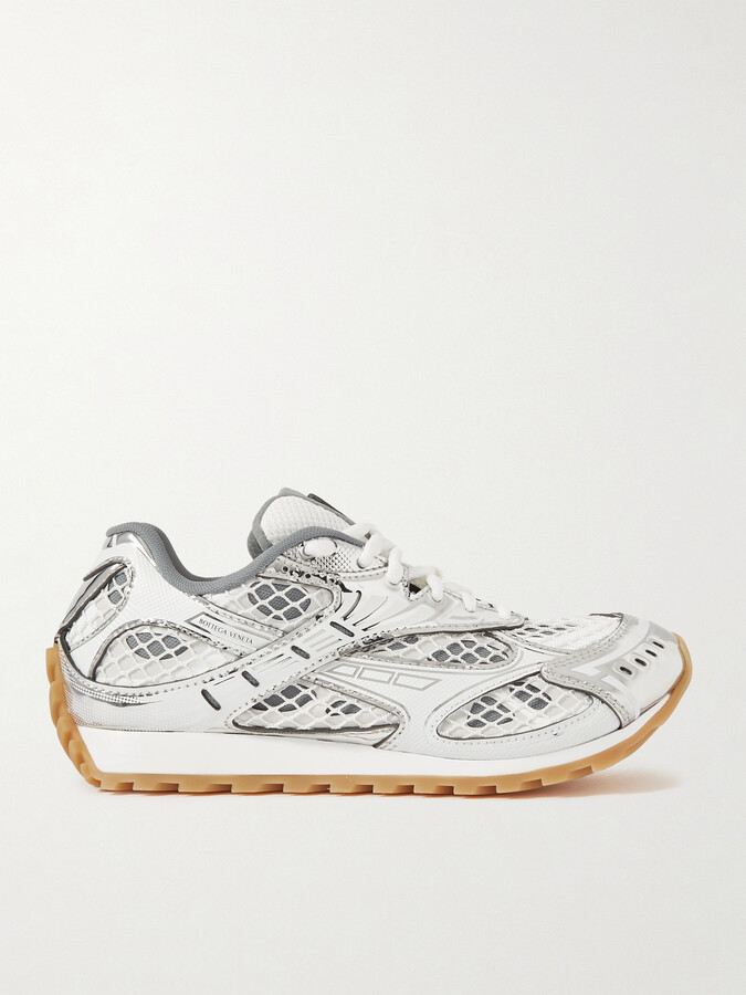 Bottega Veneta Orbit Metallic Rubber, Mesh And Fishnet Sneakers - White