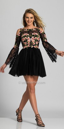 Dave and Johnny Cold Shoulder Floral Lace Fit and Flare Homecoming Dress