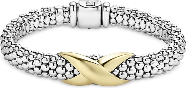 Lagos 18K Yellow Gold & Sterling Silver Embrace X Caviar Bead Link Bracelet