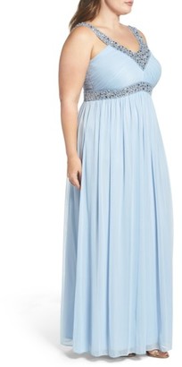 Decode 1.8 Plus Size Women's Embellished V-Neck Chiffon Gown