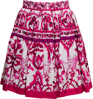 Dolce & Gabbana Fuchsia And White Mini-skirt With Majolica Print